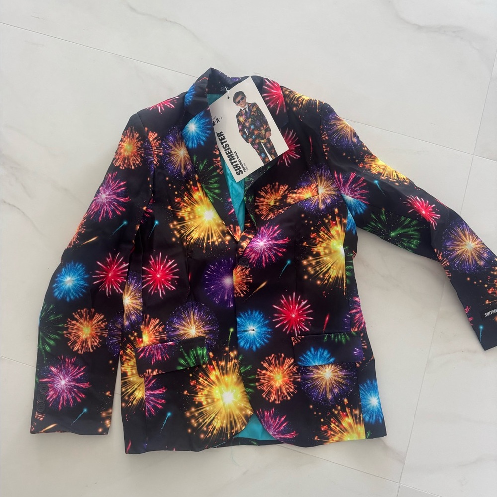 Black Firework Print Blazer Jacket